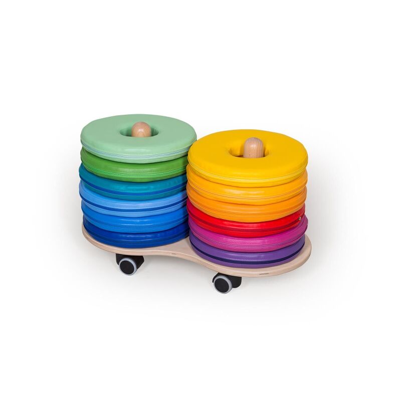 Mobile pillow trolley with round donut pillows